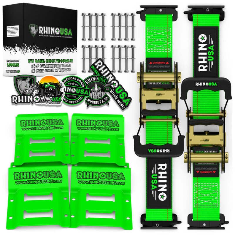 Rhino USA Utv Wheel Chock Tie-Down Kit (2-Wheel Kit) (Green) - Truck Bed Accessories