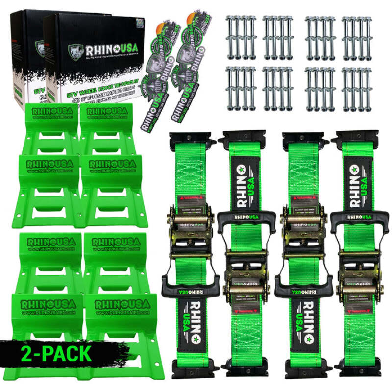 Rhino USA Utv Wheel Chock Tie-Down Kit (4-Wheel Kit) (Green) - Truck Bed Accessories