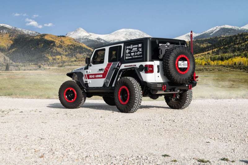 Road Armor 18-20 Jeep Wrangler JL Stealth Rear Bumper Mid Width w/Tire Carrier Assembly - Tex Blk - Bumpers Grilles &