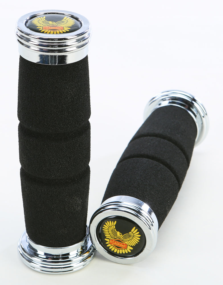 EMGO Roadhawk Grips Black W/Chrome End Cap 7/8’’X5.5’’