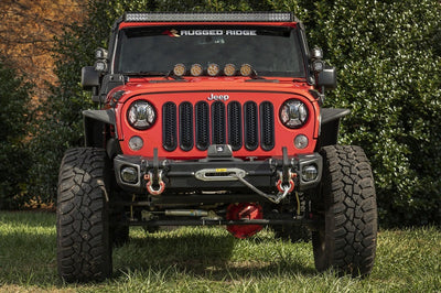 Rugged Ridge 07-18 Jeep Wrangler JK Arcus Front Bumper Set w/Tray & Hooks - Bumpers Grilles Guards