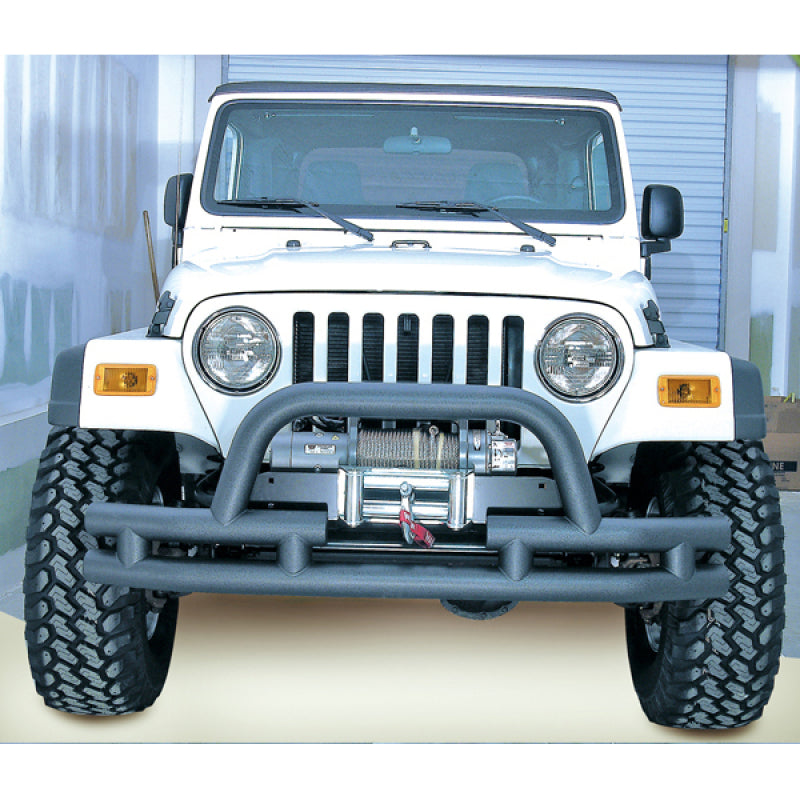 Rugged Ridge 3-In Dbl Tube Front Winch Bumper w/Hoop 76-06 Models - Bumpers Grilles & Guards