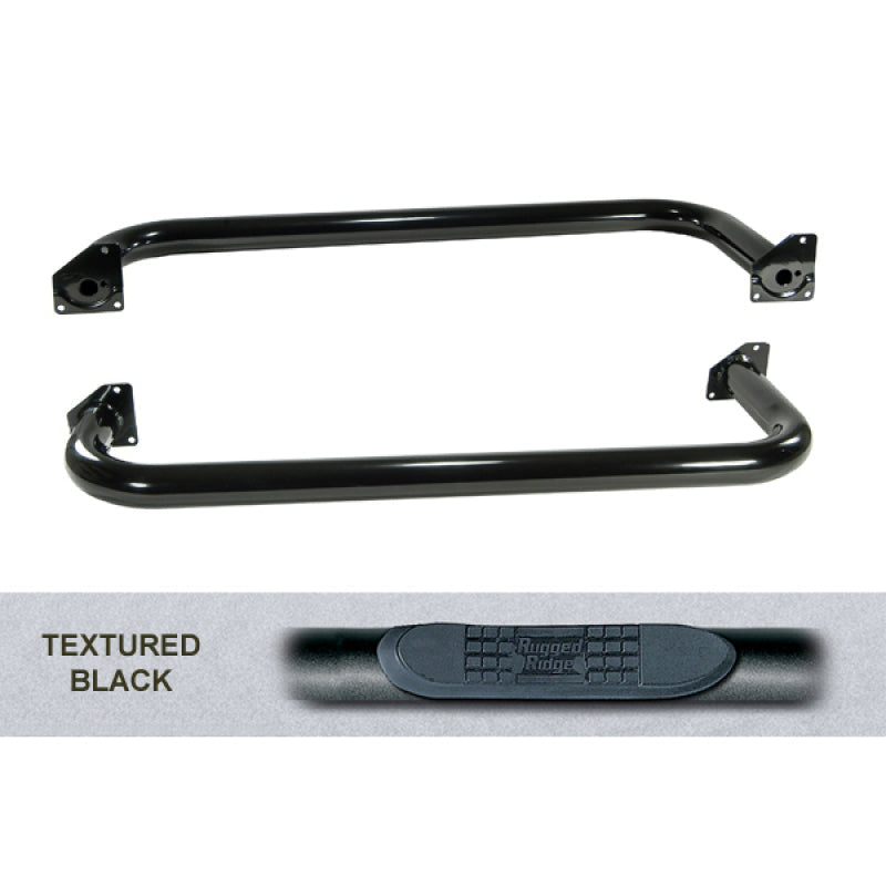 Rugged Ridge 3-In Round Side Step Black 87-95 Jeep Wrangler YJ - Nerf Bars & Running Boards