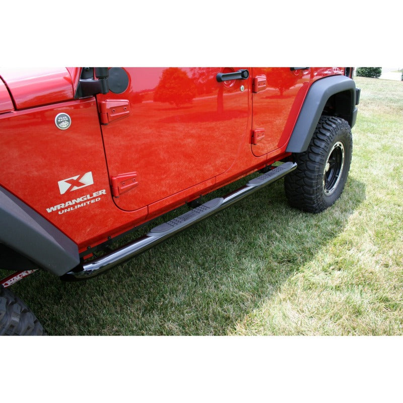 Rugged Ridge 3-In Round Side Steps Black 07-18 4-Door Jeep Wrangler - Nerf Bars & Running Boards