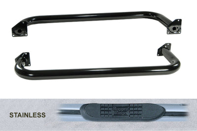 Rugged Ridge 3-In Round Tube Side Step SS 87-95 Jeep Wrangler YJ - Nerf Bars & Running Boards