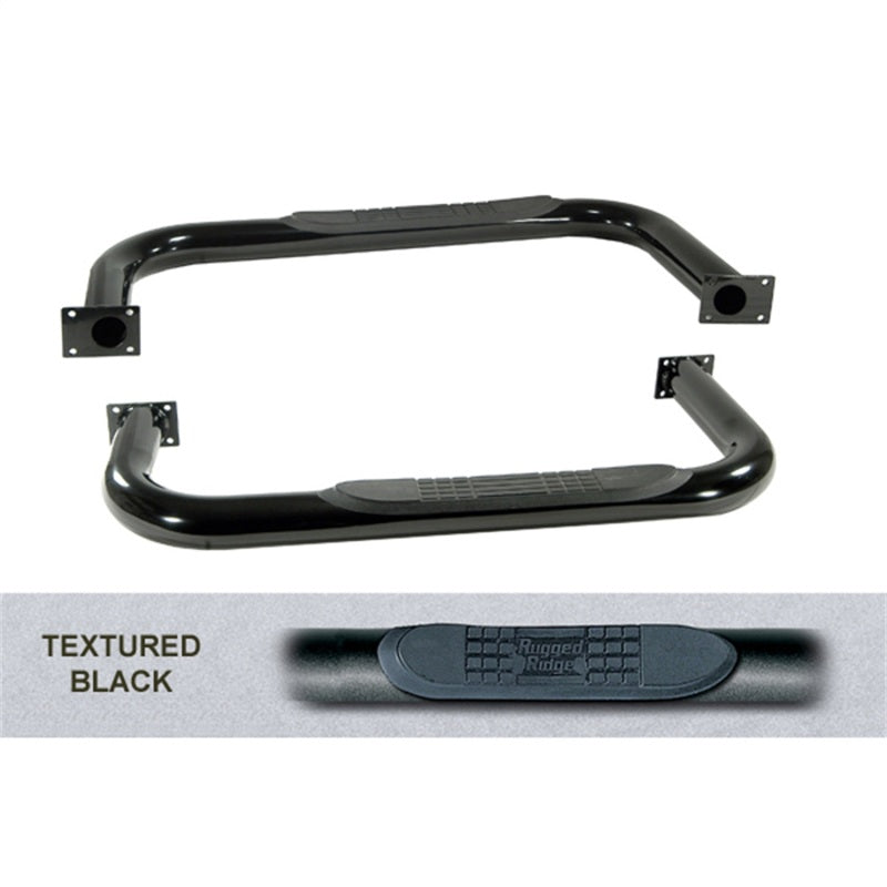 Rugged Ridge 3in Round Tube Side Steps Black 76-86 Jeep CJ7 - Nerf Bars & Running Boards