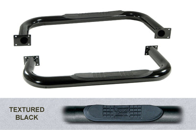 Rugged Ridge 3in Round Tube Side Steps Black 76-86 Jeep CJ7 - Nerf Bars & Running Boards