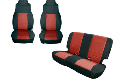Rugged Ridge Seat Cover Kit Black/Red 03-06 Jeep Wrangler TJ - Body Armor & Protection
