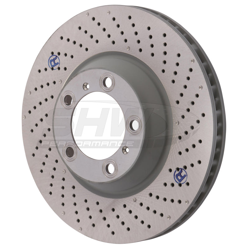 SHW Performance 09-13 Porsche 911 Turbo w/Center Lock w/o Ceramic Brake Right Frt Drill-Dimp Rotor (99735140602)