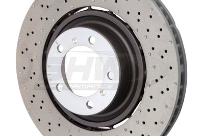 SHW Performance 14-19 Porsche 911 Turbo 3.8L w/o Ceramics Right Front Drilled-Dimple LW Brake Rotor (9P1615302K)
