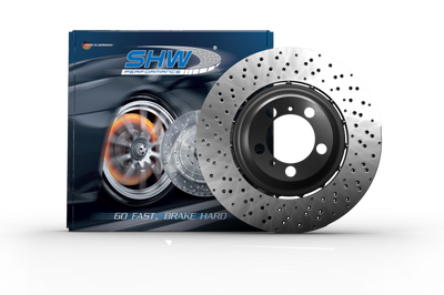 SHW Performance 15-19 Ford Mustang Shelby GT350 (Up to 2/4/2019) Left Front Drilled LW Brake Rotor (FR3Z1125F) - Brakes