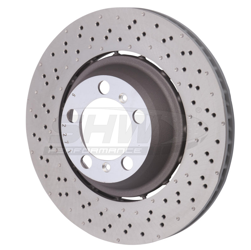 SHW Performance 18-19 Porsche 911 GT3 4.0L w/o Ceramics Left Rear Drill-Dimp LW Brake Rotor (99135240780) - Brakes