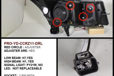 SPYDER Spyder Chevy Cruze 11-14 Projector Headlights LED Halo -DRL Blk High H1 Low H7 PRO-YD-CCRZ11-DRL-BK - Lights