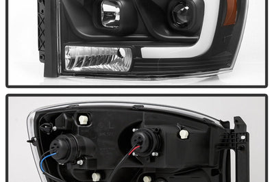 SPYDER Spyder Dodge Ram 1500 06-08 V2 Projector Headlights - Light Bar DRL - Black (PRO-YD-DR06V2-LB-BK) - Lights