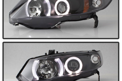 SPYDER Spyder Honda Civic 06-08 2Dr Projector Headlights LED Halo Black High H1 Low PRO-YD-HC06-2D-HL-BK - Lights