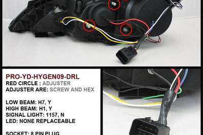 SPYDER Spyder Hyundai Genesis 10-12 Projector Halogen Model- LED Halo DRL Blk PRO-YD-HYGEN09-DRL-BK - Lights