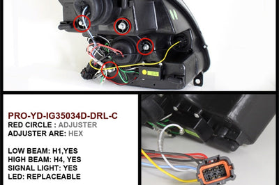 SPYDER Spyder Infiniti G35 03-04 4DR Projector Halogen - LED Halo DRL Blk High H4 PRO-YD-IG35034D-DRL-BK - Lights