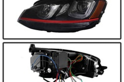 SPYDER Spyder Volkswagen Golf VII 14-16 Projector Headlights DRL LED Red Stripe Blk PRO-YD-VG15-RED-DRL-BK - Lights