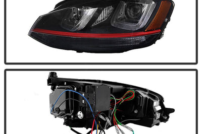 SPYDER Spyder Volkswagen Golf VII 14-16 Projector Headlights DRL LED Red Stripe Blk PRO-YD-VG15-RED-DRL-BK - Lights