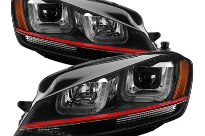 SPYDER Spyder Volkswagen Golf VII 14-16 Projector Headlights DRL LED Red Stripe Blk PRO-YD-VG15-RED-DRL-BK - Lights