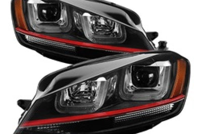 SPYDER Spyder Volkswagen Golf VII 14-16 Projector Headlights DRL LED Red Stripe Blk PRO-YD-VG15-RED-DRL-BK - Lights