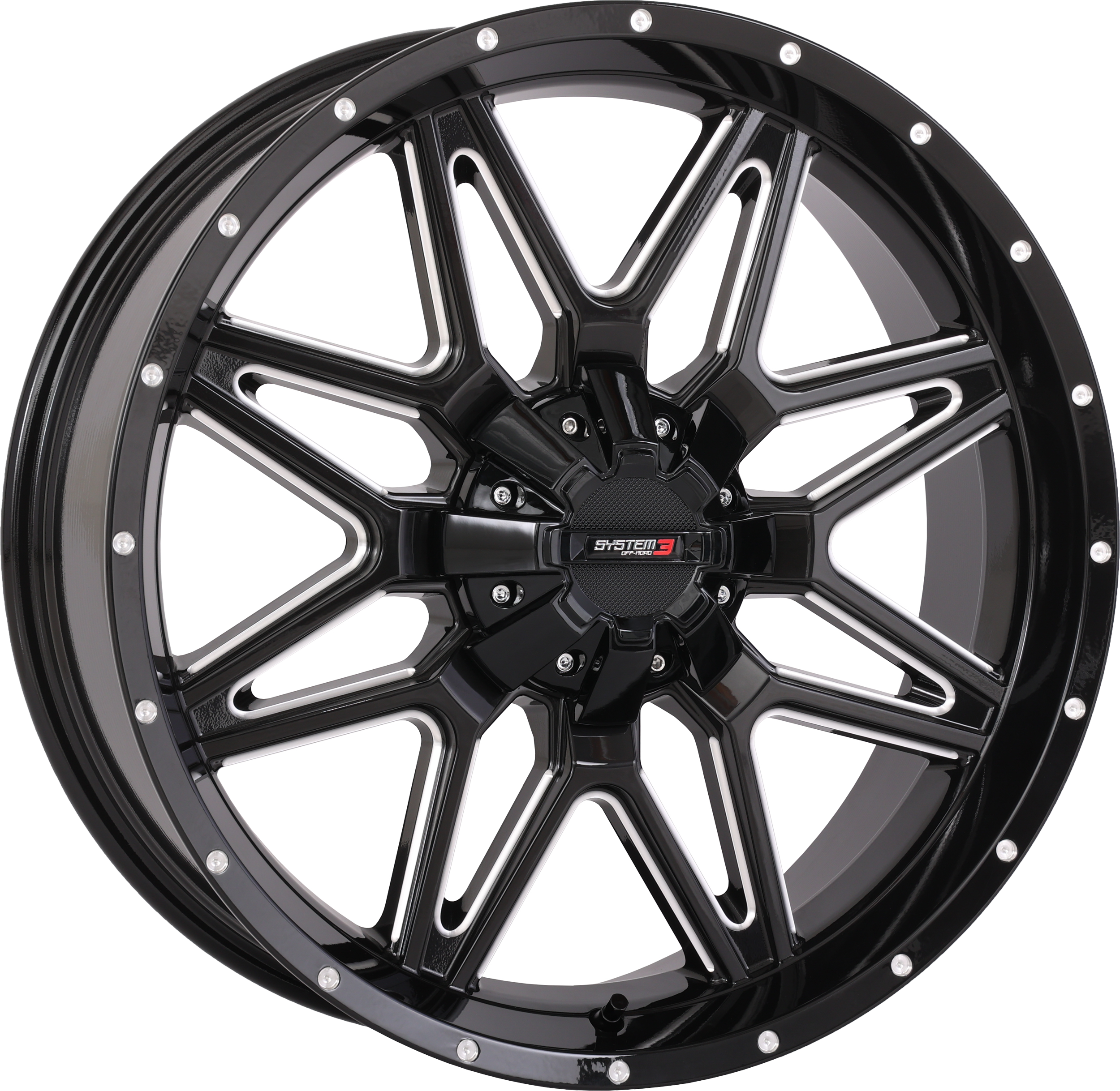 SYSTEM 3 St7 Wheel 20x7 4 + 3 (+10mm) 4/137 & 4/156 Gloss Blk Milled