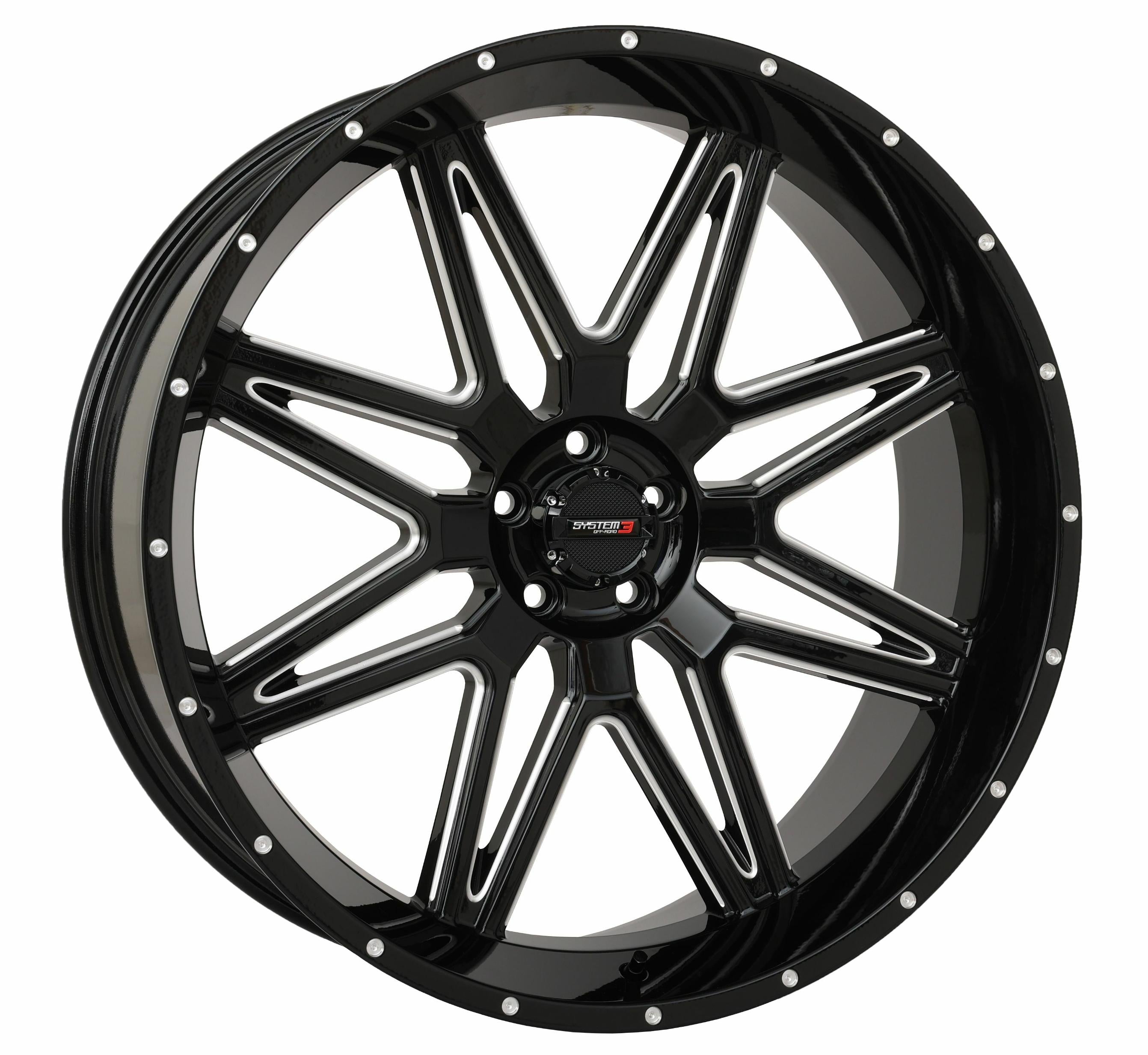 System 3 St7 Wheel 24x9 5 + 4 (0mm) 5/4.5 Gloss Black Milled - Tires & Wheels