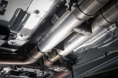 Stainless Works 2018 + Ford Mustang GT 3in Redline Series Catback H-Pipe w/Active Valves & Quad Tips - Exhaust Mufflers