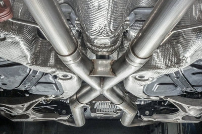 Stainless Works 2018 Jeep TrackHawk 6.2L 3in Catback System X-Pipe Turbo S-Tube Muffler Stock Exit - Exhaust Mufflers &