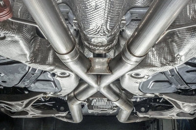 Stainless Works 2018 Jeep TrackHawk 6.2L 3in Catback System X-Pipe Turbo S-Tube Muffler Stock Exit - Exhaust Mufflers &
