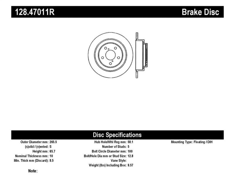 Stoptech StopTech 02-05 Subaru Impreza WRX Rear Drilled Right Brake Rotor - Brakes Rotors & Pads