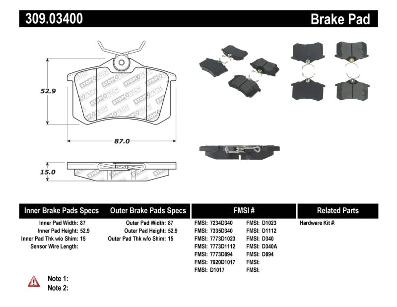 Stoptech StopTech 02-08 Audi A4 Quattro / 2/99-02 S4 / 93-10 VW Golf GL/GLS Performance Rear Brake Pads - Brakes Rotors