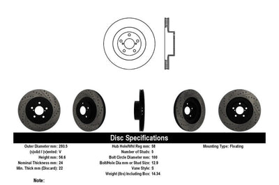 Stoptech StopTech 02-10 Subaru WRX Slotted & Drilled Right Front Rotor (exc. STi) - Brakes Rotors Pads