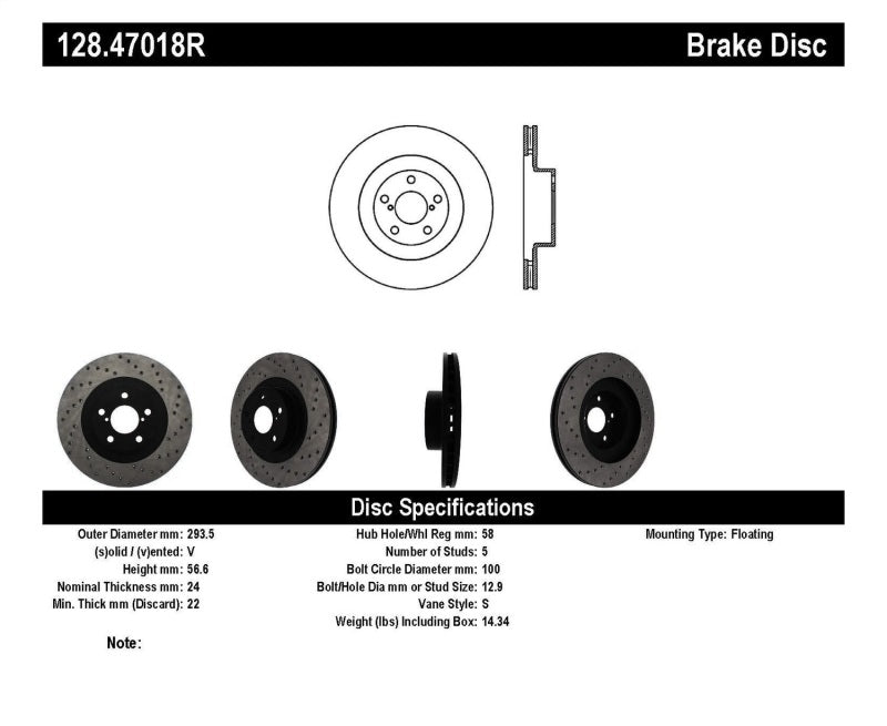 Stoptech StopTech 02-10 WRX Drilled Right Front Rotor - Brakes Rotors & Pads