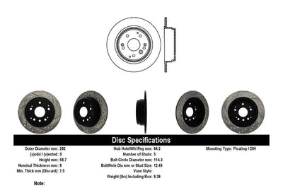 Stoptech StopTech 04-08 Acura TL / 03-09 honda Element Slotted & Drilled Left Rear Rotor - Brakes Rotors Pads