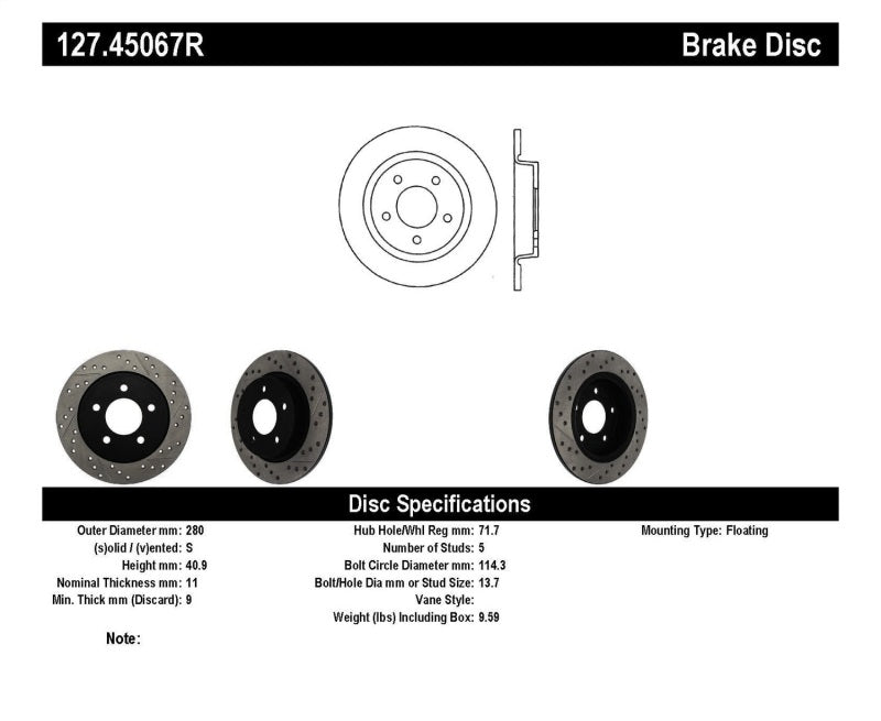 Stoptech StopTech 04-10 Mazda3 Slotted & Drilled Right Rear Rotor - Brakes Rotors Pads