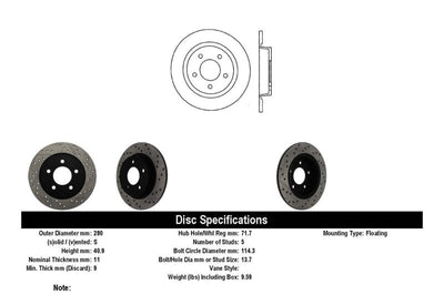 Stoptech StopTech 04-10 Mazda3 Slotted & Drilled Right Rear Rotor - Brakes Rotors Pads