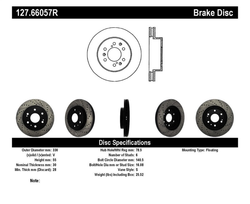 Stoptech StopTech 05-10 GMC Sierra 1500 (w Rear Drum) / 07-09 Yukon Front Right Slotted & Drilled Rotor - Brakes Rotors