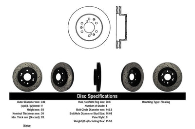 Stoptech StopTech 05-10 GMC Sierra 1500 (w Rear Drum) / 07-09 Yukon Front Right Slotted & Drilled Rotor - Brakes Rotors