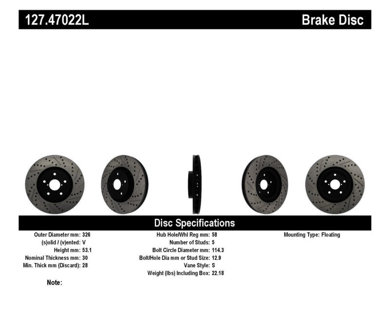 Stoptech StopTech 05-10 Subaru Impreza WRX/STi Slotted & Drilled Left Front Rotor - Brakes Rotors Pads