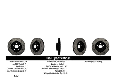 Stoptech StopTech 05-10 Subaru Impreza WRX/STi Slotted & Drilled Left Front Rotor - Brakes Rotors Pads