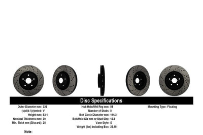 Stoptech StopTech 05-10 Subaru Impreza WRX/STi Slotted & Drilled Right Front Rotor - Brakes Rotors Pads