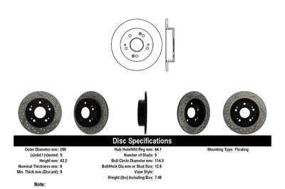 Stoptech StopTech 06-09 Honda Civic Ex/Si Slotted & Drilled Left Rear Rotor - Brakes Rotors Pads