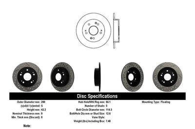 Stoptech StopTech 06-09 Honda Civic Ex/Si Slotted & Drilled Right Rear Rotor - Brakes Rotors Pads
