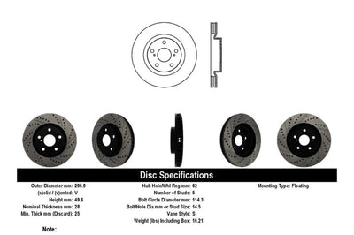 Stoptech StopTech 07-09 Lexus ES 250/ES 300/ ES330/ES350 SportStop Slotted & Drilled Left Front Rotor - Brakes Rotors