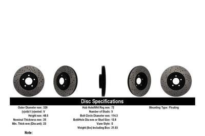 Stoptech StopTech 07-09 Mazda 3 Left Front Slotted & Drilled Rotors - Brakes Pads
