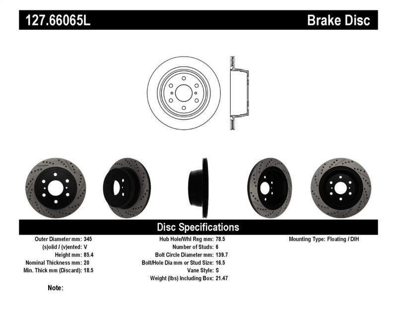 Stoptech StopTech 07-10 GMC Sierra (w/ Rear Drum) / 07-09 Yukon Left Slotted & Drilled Rotor - Brakes Rotors Pads