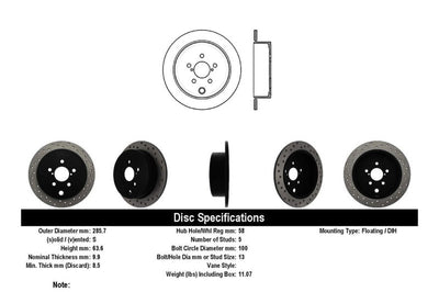 Stoptech StopTech 08-10 WRX Drilled Left Rear Rotor - Brakes Rotors & Pads
