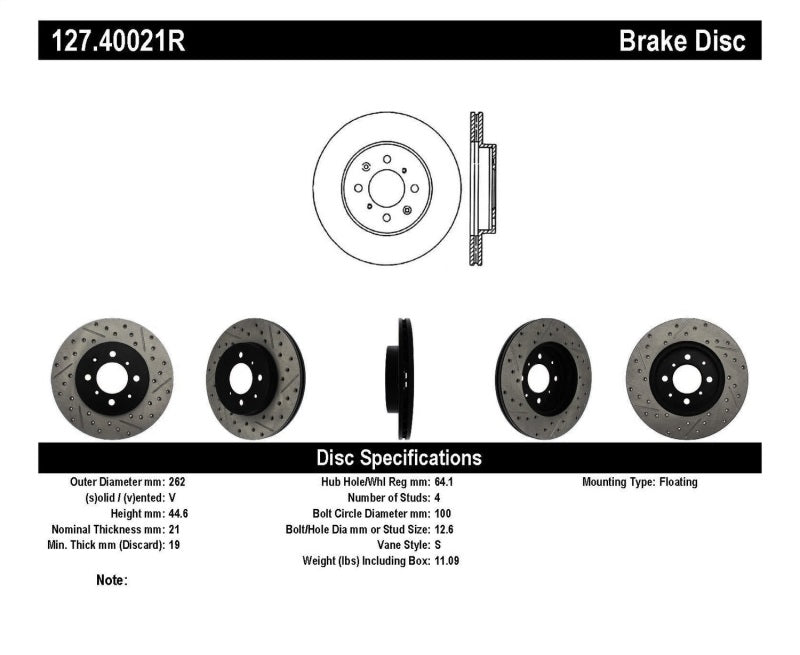 Stoptech StopTech 90-01 Acura Integra (exc. Type R) / 01-05 Honda Civic / 07 + Fit / 93-97 Del Sol VTEC - Brakes Rotors