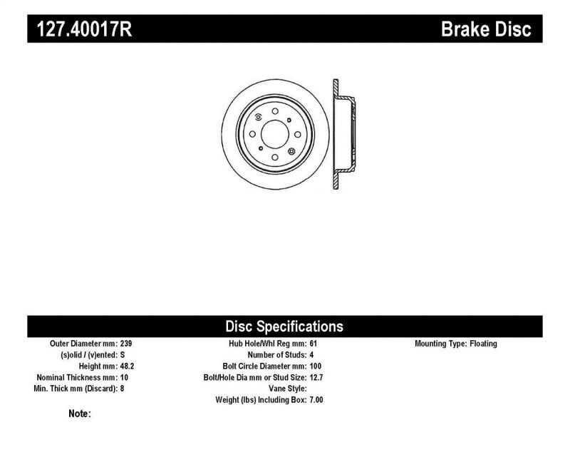 Stoptech StopTech 90-96 Acura Integra / 97-01 (Exc. Type R) Slotted & Drilled Right Rear Rotor - Brakes Rotors Pads